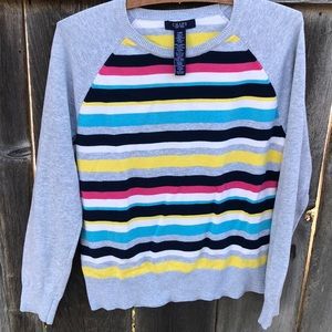 Chaps Women’s Large Grey Striped Cotton Blend Long Sleeve Lightweight Sweater